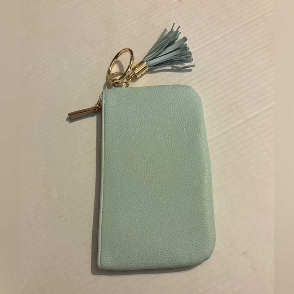 Nanette Lepore Mint Green Vegan Leather Zip Around Wristlet Wallet Tassel EUC - Picture 3 of 5